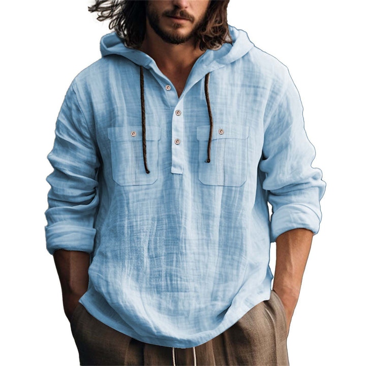 Herren lässiger Kapuzenpullover mit Knopfleiste und praktischen Taschen Drune
