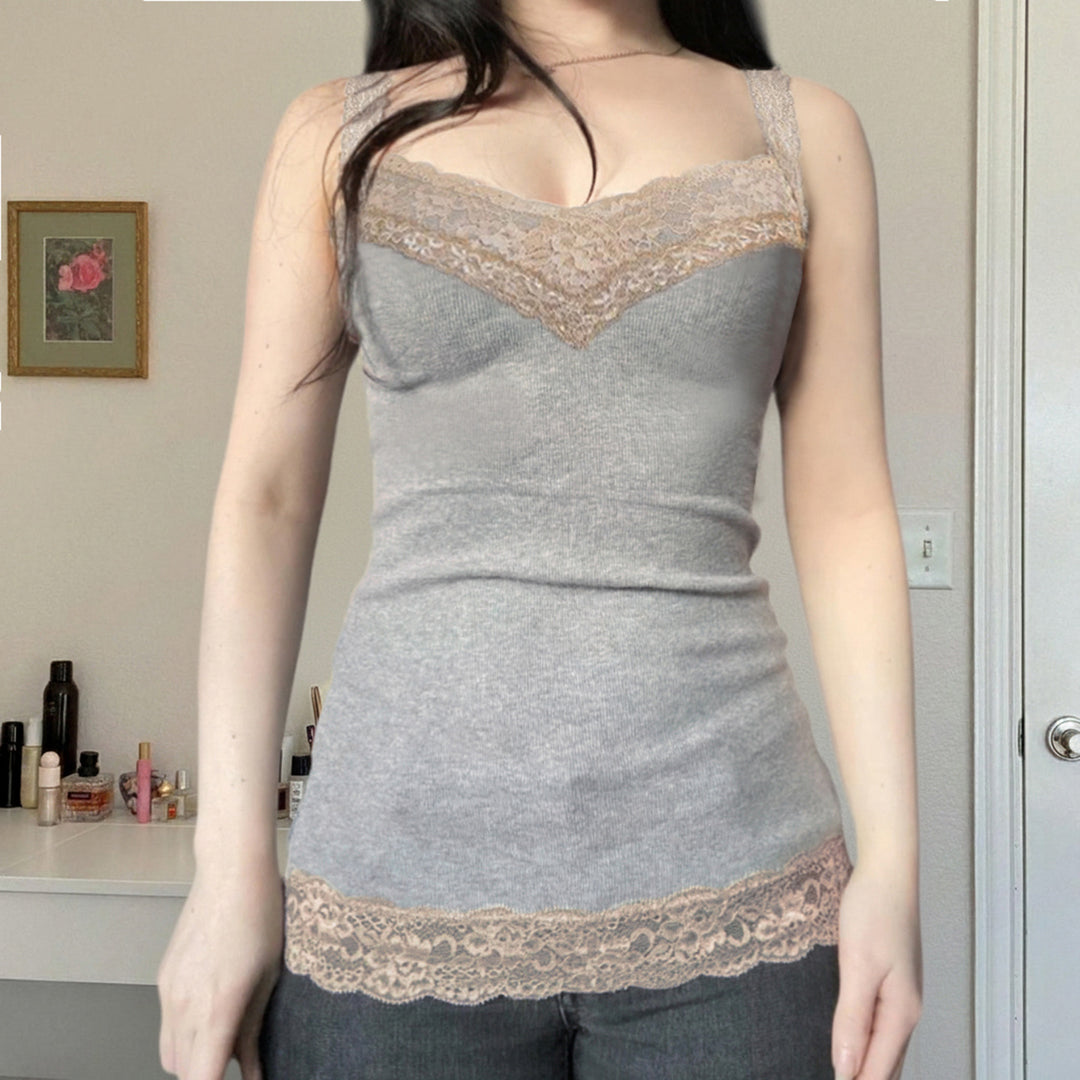 Damen Spaghettiträger-Shirt mit Spitzenverzierungen Drune