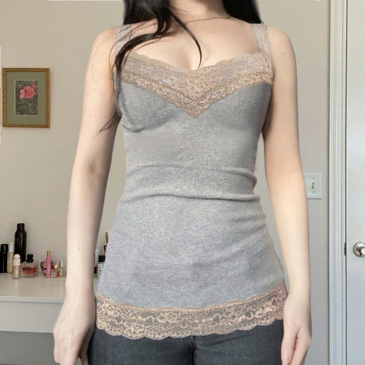 Damen Spaghettiträger-Shirt mit Spitzenverzierungen Drune