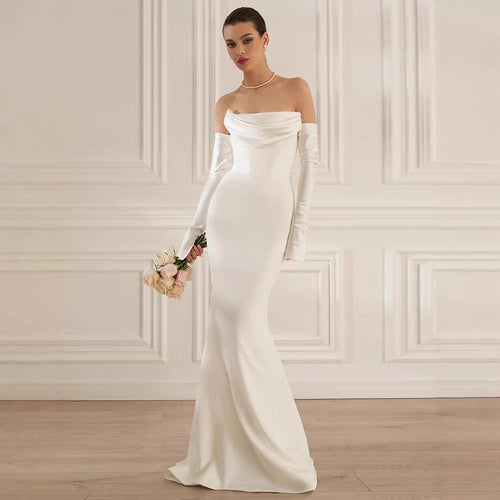 Damen Elegantes Meerjungfrau-Kleid mit schulterfreiem Design und langen Ärmeln Drune