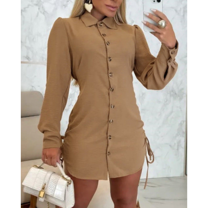 Damen Knopfhemd Kleid im femininen Schnitt mit Rüschendetails Drune