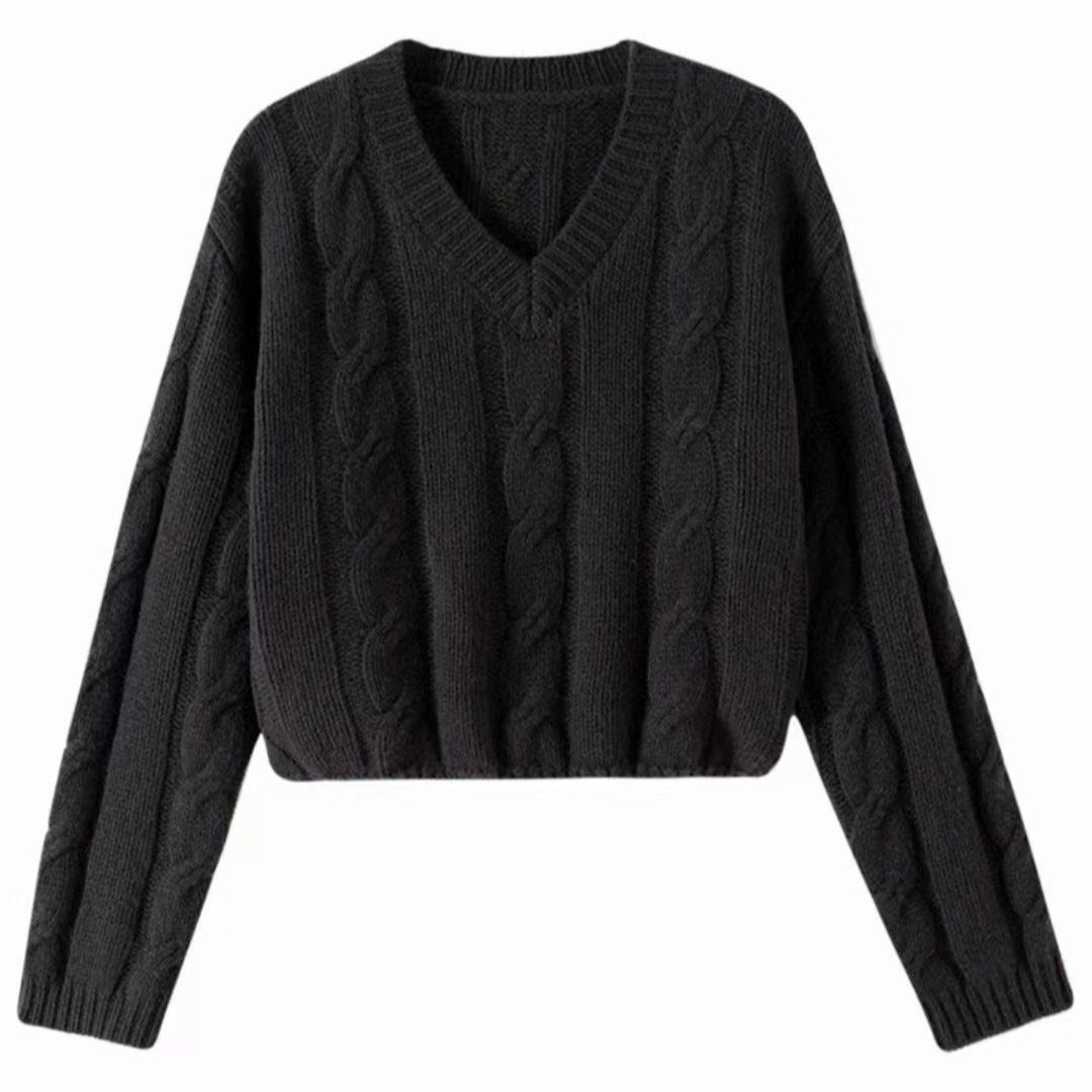 Damen Grobstrickpullover mit tiefem V-Ausschnitt und lässigem Schnitt Drune