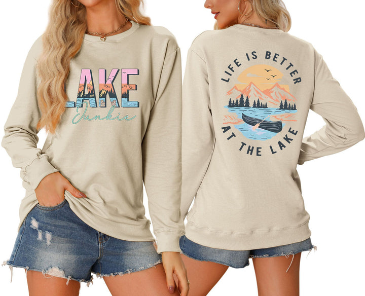 Damen Langarmshirt mit kreativem Lake-Motiv und lässiger Passform Drune