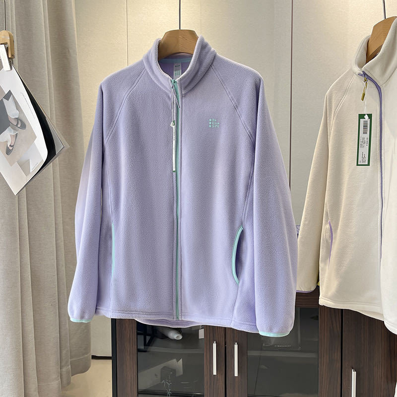 Damen weiche Fleecejacke mit hohem Kragen und seitlichen Reißverschlusstaschen Drune