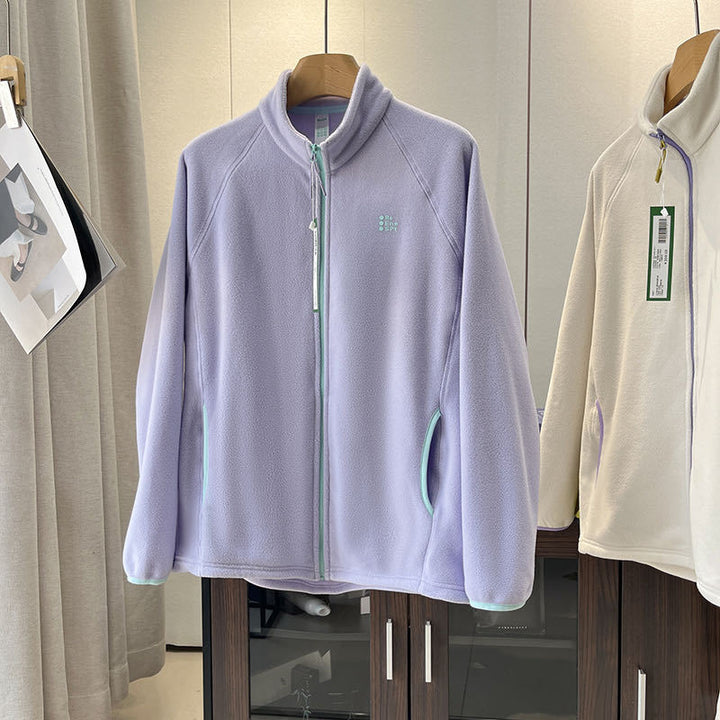 Damen weiche Fleecejacke mit hohem Kragen und seitlichen Reißverschlusstaschen Drune