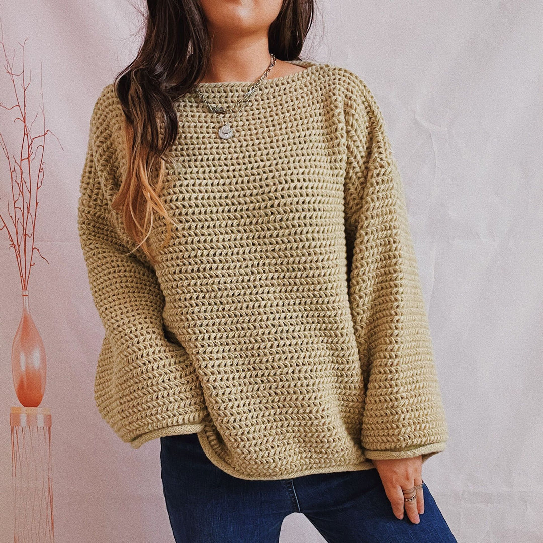 Damen lockerer Strickpullover mit weitem Schnitt und modernem Maschenbild Drune
