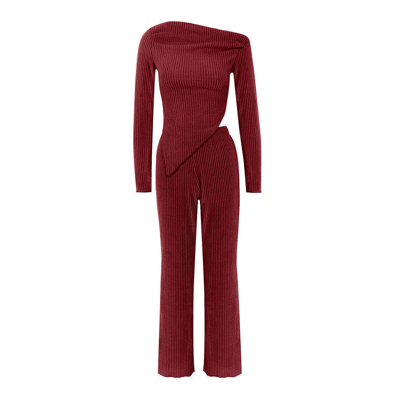 Damen figurbetontes Jumpsuit mit asymmetrischem Ausschnitt und langen Ärmeln Drune