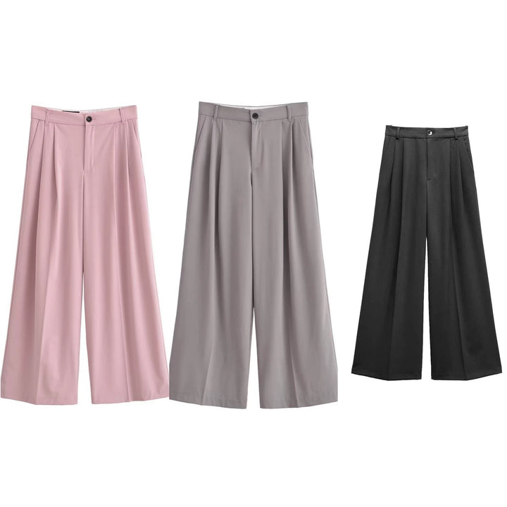 Damen Elegante High‑Waist Palazzo‑Hose mit Bundfalten und Bügelfalte Drune