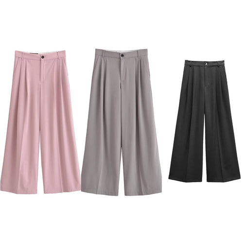 Damen Elegante High‑Waist Palazzo‑Hose mit Bundfalten und Bügelfalte Drune