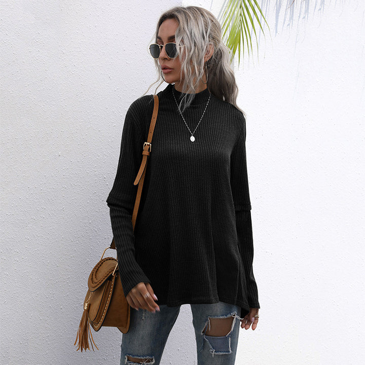 Damen Oversize Waffelstrick-Pullover mit Stehkragen und verlängerten Ärmeln Drune