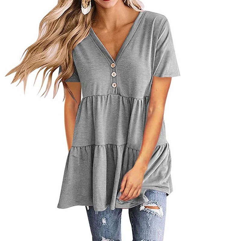 Damen Tunika mit Rüschensaum und Knopfdetails Drune