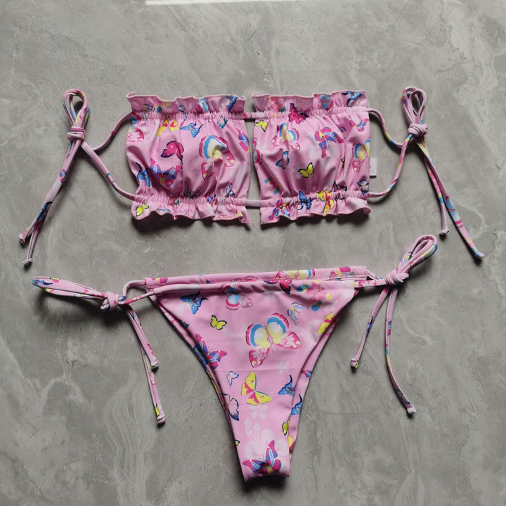 Damen Bandeau-Bikini mit voluminösen Rüschendetails Drune