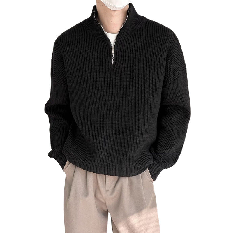 Herren Modischer Strickpullover mit Stehkragen und Reißverschluss Drune