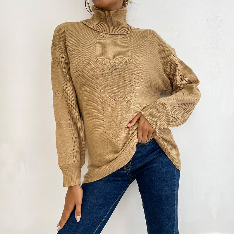 Damen Rollkragenpullover mit Zopfmuster und Oversize-Silhouette Drune