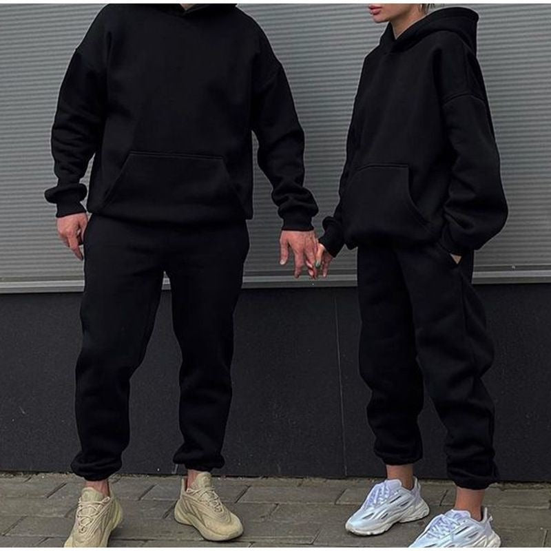 Unisex Oversize-Kapuzenpullover mit Kängurutasche und weiter Jogginghose aus French Terry Drune