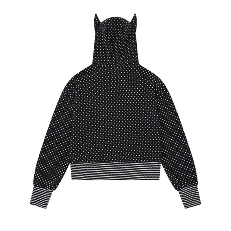 Damen Kapuzen‑Sweatjacke mit Reißverschluss, Ohr‑Applikation und Allover‑Pünktchen Drune
