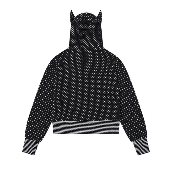 Damen Kapuzen‑Sweatjacke mit Reißverschluss, Ohr‑Applikation und Allover‑Pünktchen Drune