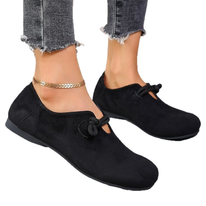 Damen nan geschlossene Kuschel-Pantolette aus Veloursimitat mit dekorativer Kordelschleife und gepolstertem Memory-Fußbett Drune