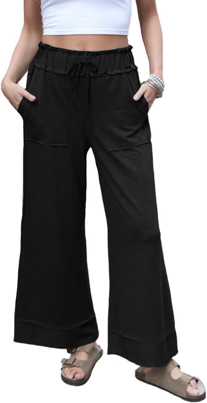 Damen Modische Palazzo-Hose mit elastischem Bund und praktischen Taschen Drune