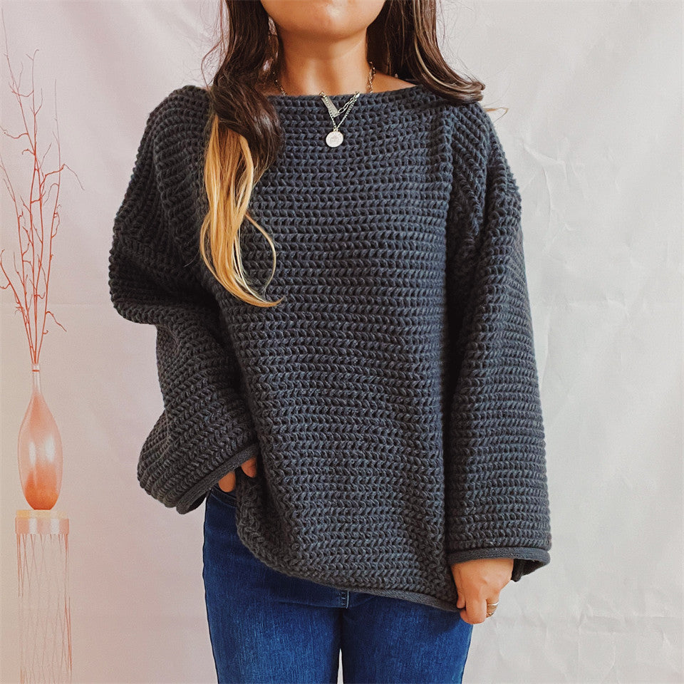 Damen lockerer Strickpullover mit weitem Schnitt und modernem Maschenbild Drune
