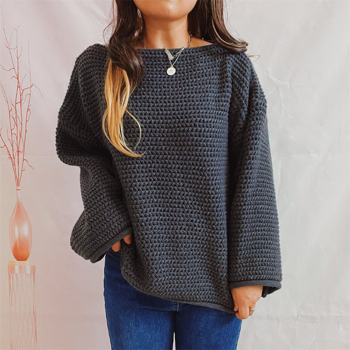 Damen lockerer Strickpullover mit weitem Schnitt und modernem Maschenbild Drune