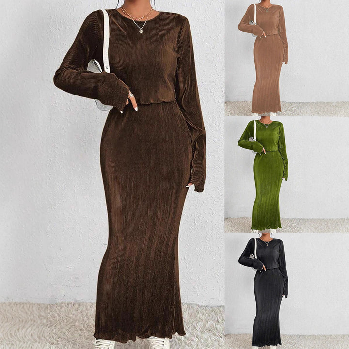 Damen Elegantes und figurbetontes Maxikleid mit langen Ärmeln Drune