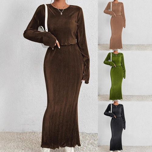 Damen Elegantes und figurbetontes Maxikleid mit langen Ärmeln Drune