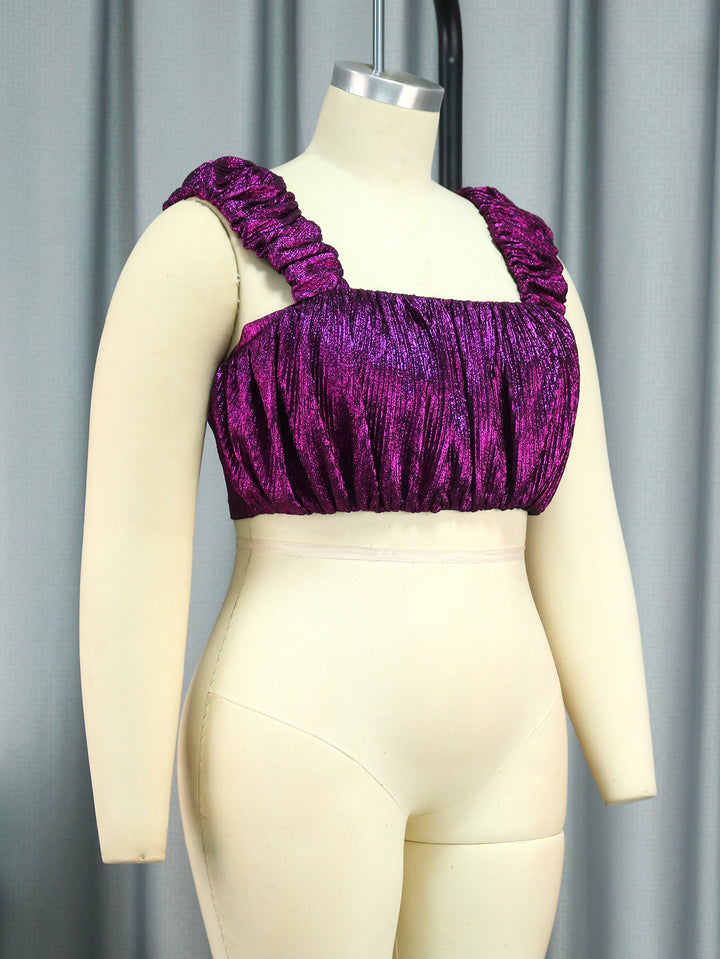 Damen Glamouröses Crop-Top mit plissierten Ärmeln Drune