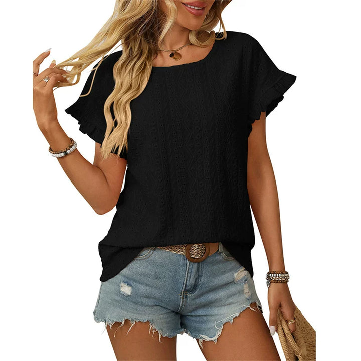 Damen Chiffonbluse mit Spitzenärmeln und feinem Lochmuster Drune