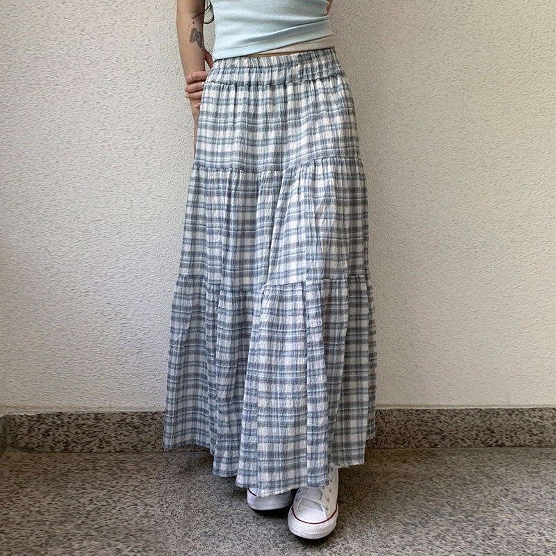 Damen Maxirock mit voluminösem Rüschen-Design und klassischem Karo-Muster Drune
