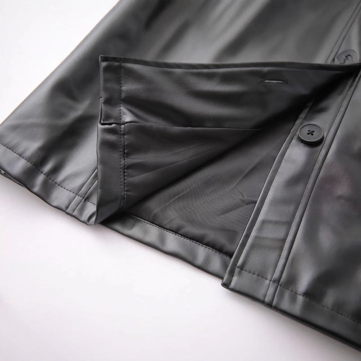 Damen nan oversized Kunstleder-Hemdjacke mit Hemdkragen, durchgehender Knopfleiste und aufgesetzten Eingrifftaschen Drune