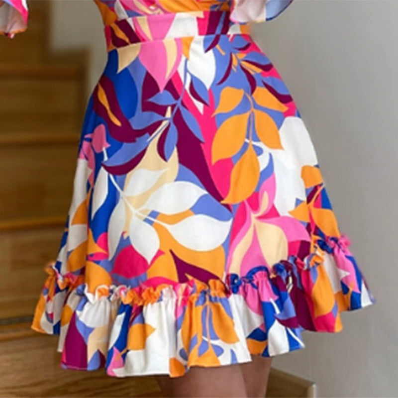 Damen Sommerkleid mit voluminösen Puffärmeln und fröhlichem Rüschen-Saum Drune