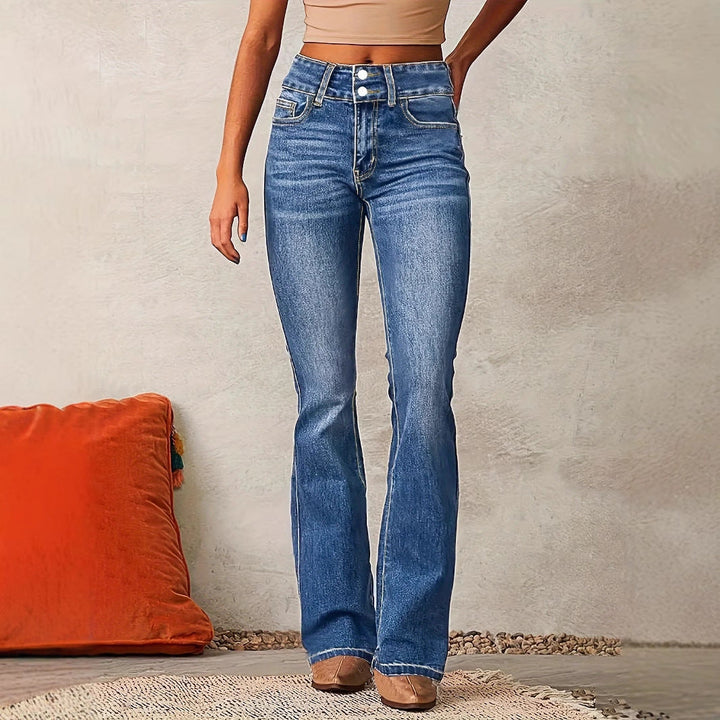Damen Hochtaillierte Bootcut Jeans Drune