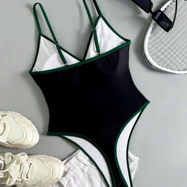 Damen Sportlicher Einteiler Badeanzug mit markantem Logo-Motiv Drune
