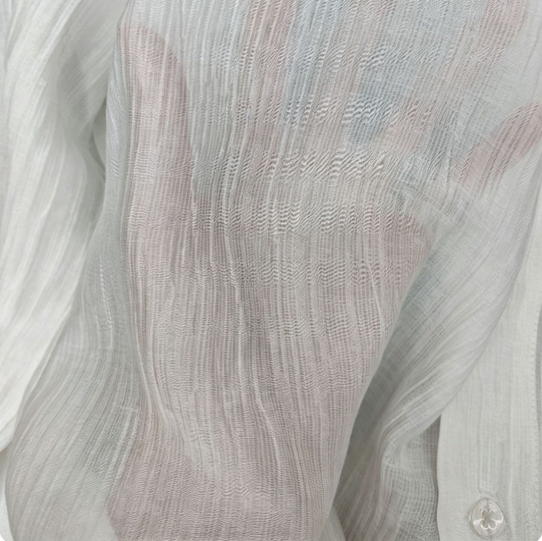 Damen Transparente Hemdbluse in Leinenoptik mit Kentkragen Drune