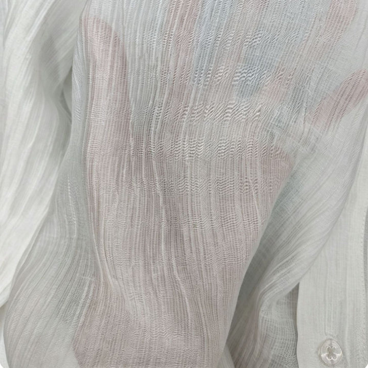 Damen Transparente Hemdbluse in Leinenoptik mit Kentkragen Drune