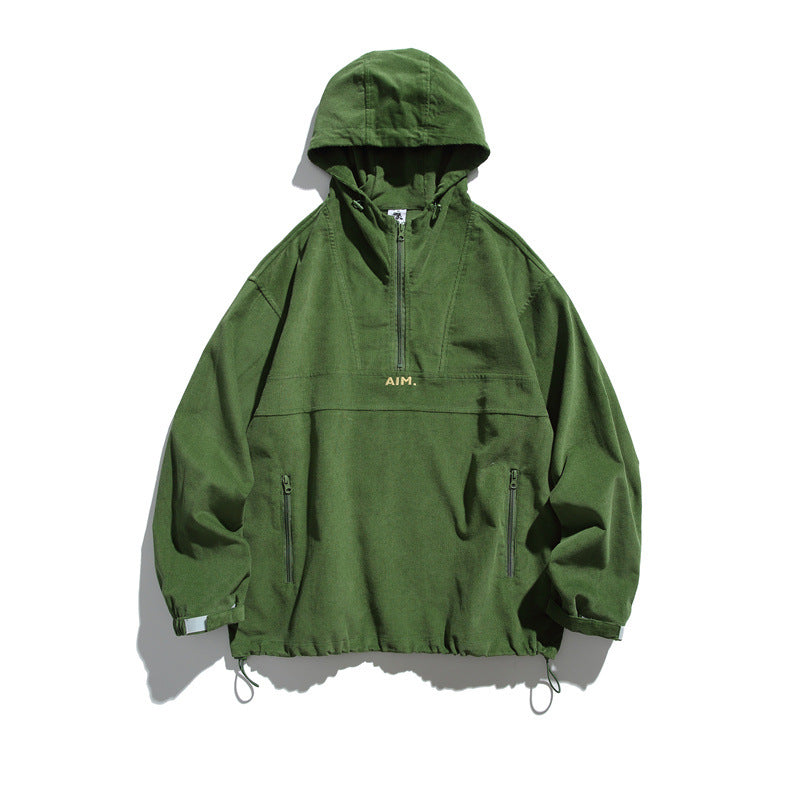 Unisex Oversize Kapuzen-Anorak mit Halbzip, Tunnelzug und Reißverschlusstaschen Drune