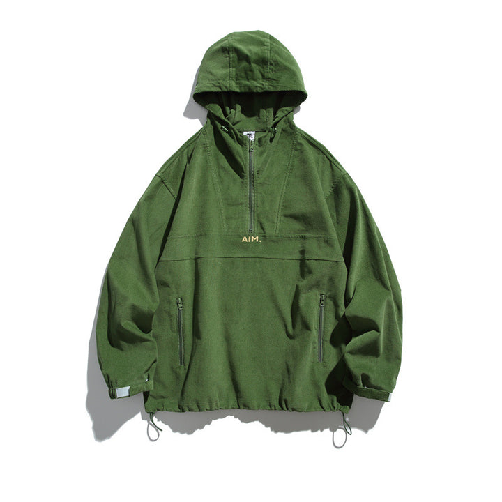 Unisex Oversize Kapuzen-Anorak mit Halbzip, Tunnelzug und Reißverschlusstaschen Drune