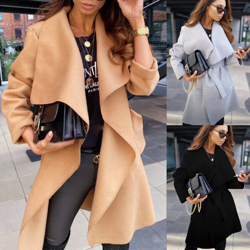 Damen eleganter, frecher Mantel im lässigen Wrap-Design Drune