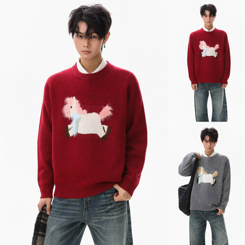 Herren Gemütlicher Grobstrickpullover mit Einhornmotiv Drune