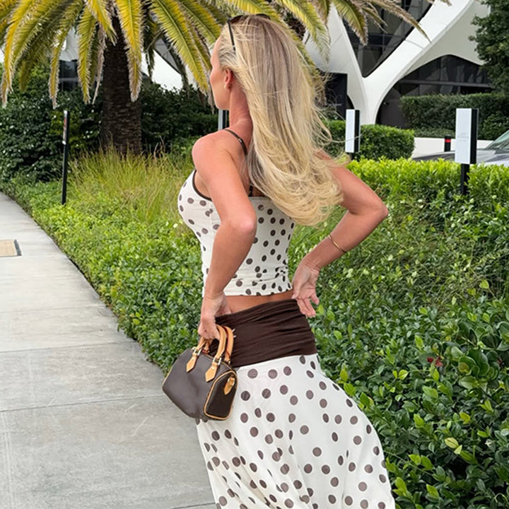 Damen Verspieltes Polka Dot Kleid mit Rüschenelementen und elastischem Taillenband Drune