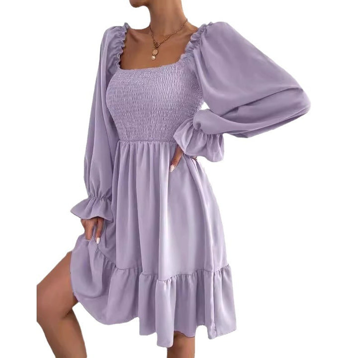 Damen eingearbeitetes Minikleid mit voluminösen Rüschenärmeln und Square-Neck Drune