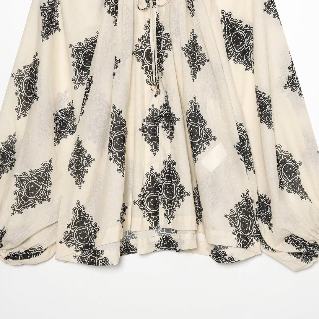 Damen Leichte Chiffon-Tunika mit Rüschenkragen, Bindeband und Ballonärmeln Drune