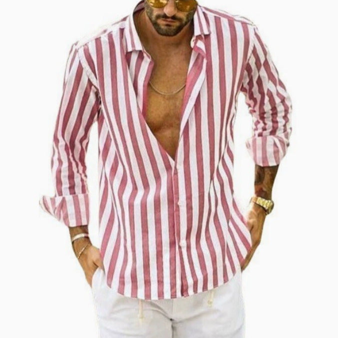 Herren elegantes gestreiftes Langarmhemd mit modernem Schnitt Drune