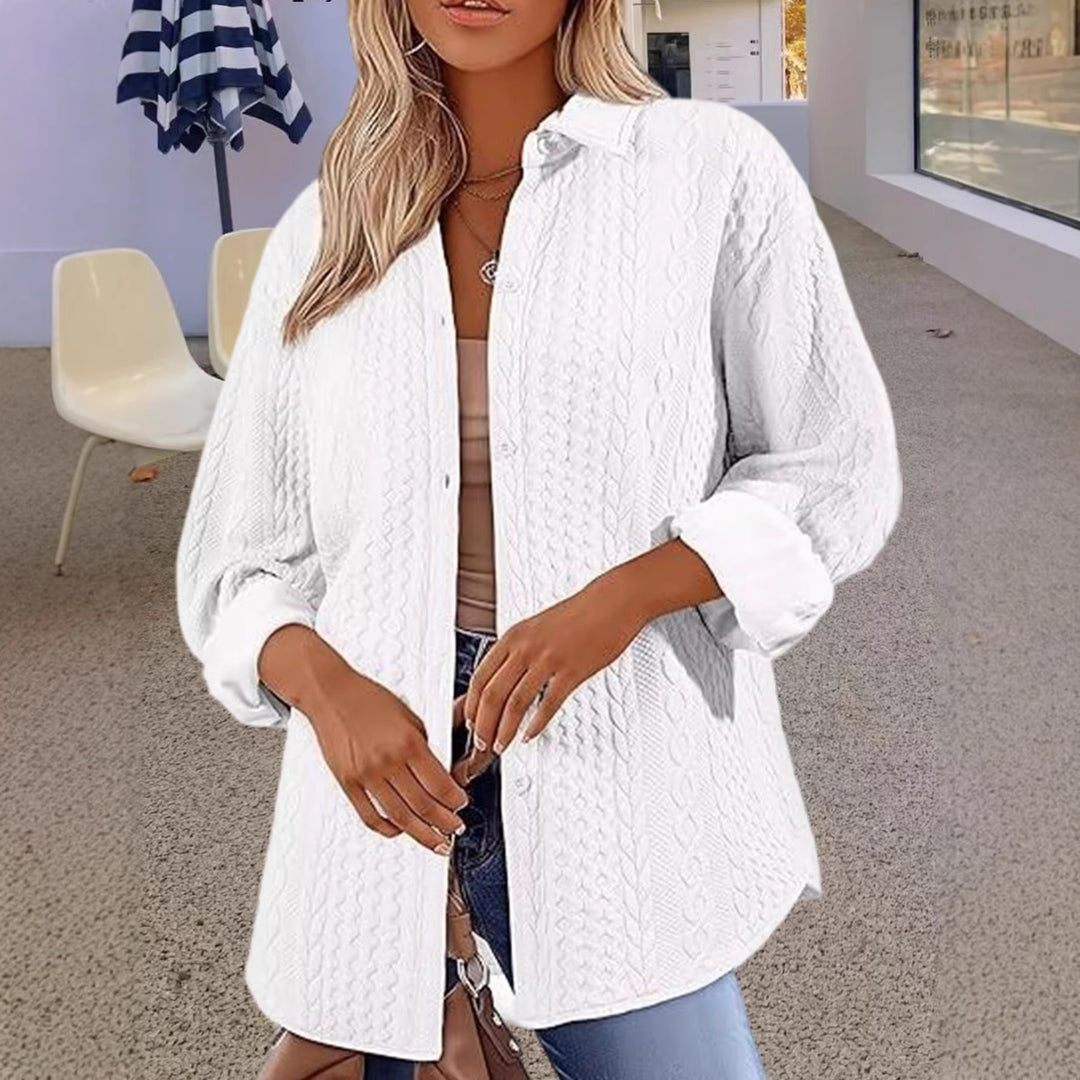 Damen Oversize Strick‑Hemdjacke mit Zopfmuster und Knopfleiste Drune