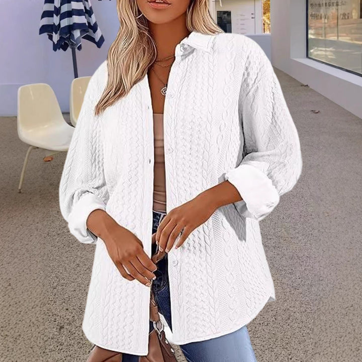 Damen Oversize Strick‑Hemdjacke mit Zopfmuster und Knopfleiste Drune