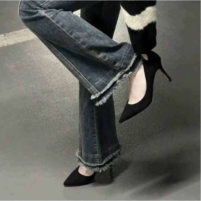 Damen Spitz zulaufende Stiletto-Pumps aus Samtoptik mit hohem Absatz Drune
