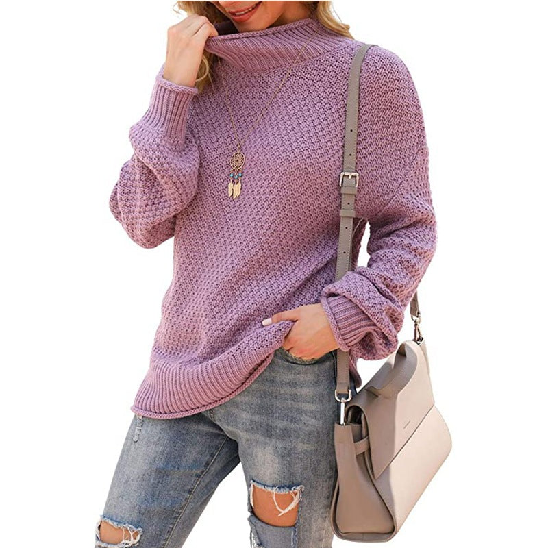 Damen Grobstrickpullover mit hohem Kragen und modischer Struktur Drune