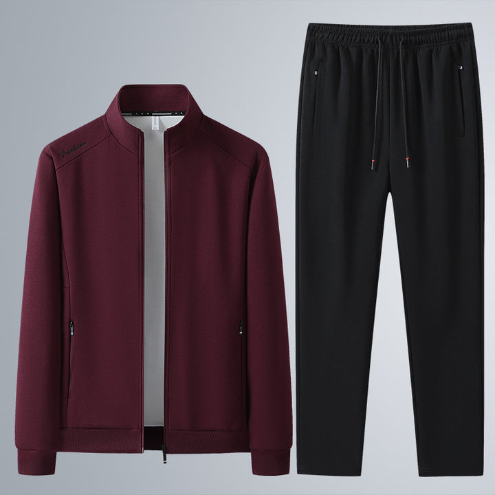 Herren Zweiteiliges Sport-Lounge-Set mit Stehkragen, verdecktem Reißverschluss & Kordelbund Drune