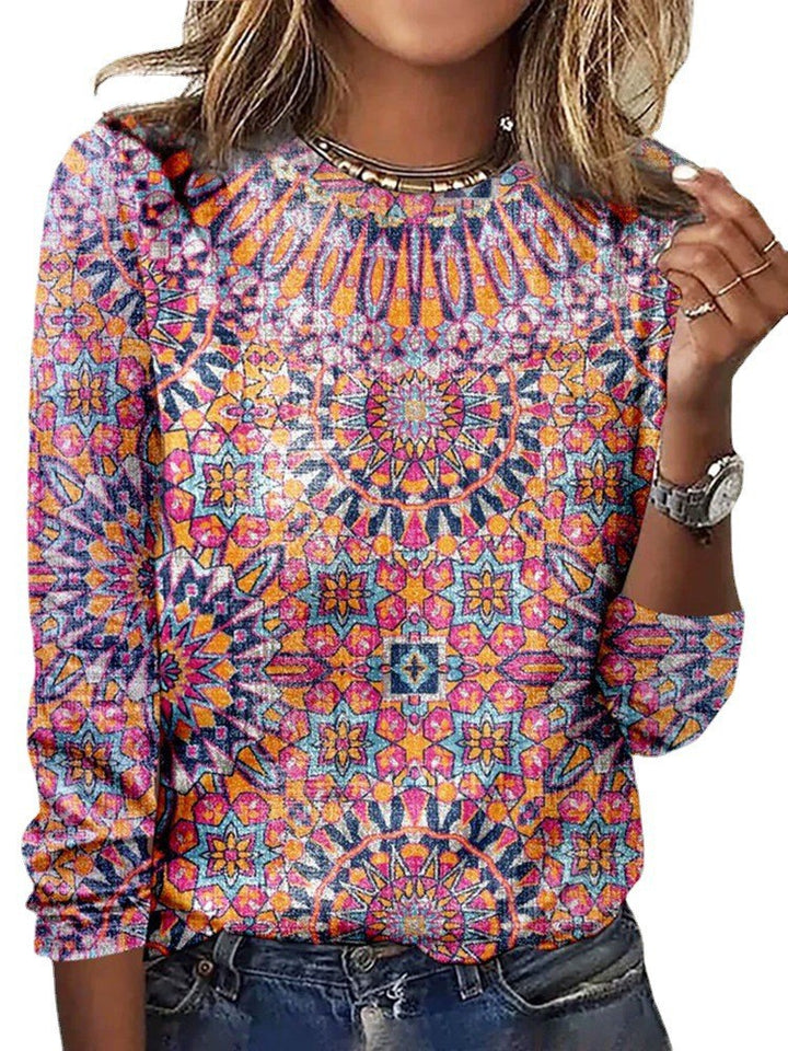 Damen Langärmeliges Oversize-Sweatshirt mit abstraktem Aquarell-Mosaikprint Drune